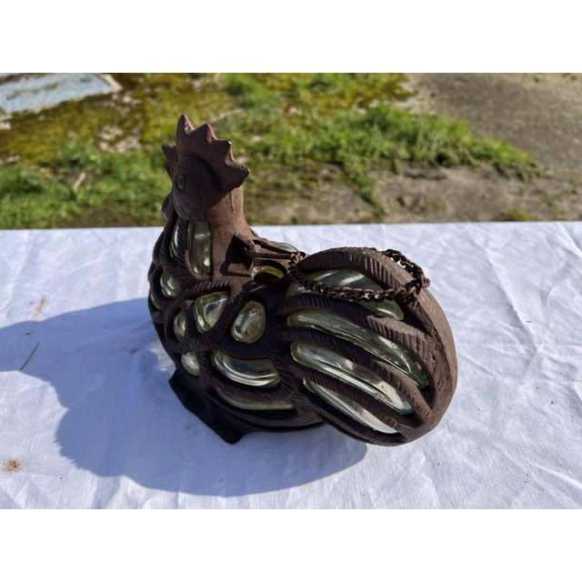 Cast Iron and Green Bubble Glass Tealight Holder For Sale - Image 6 of 9