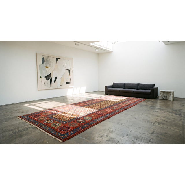 Textile 1880s Yellow Diamond Antique Nw Persian Rug 4'4" X 11'6" Handmade Wool Carpet For Sale - Image 7 of 9