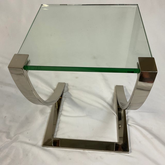 1980s Contemporary Modern Floating Top Side Table With Chrome ZBase