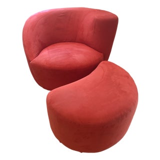 Vintage Nautilus Swivel Chair & Ottoman 2pc Set For Sale