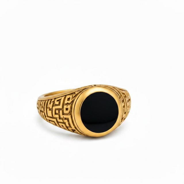 Modern Men’s Black Onyx Ring With Arabic Calligraphy Design, Size 7.5 For Sale - Image 3 of 10