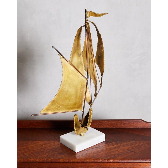 1960s Brass and Marble Sailboat Sculpture For Sale - Image 5 of 10