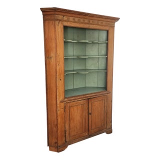 Antique Mid 19th Century Painted & Washed American Pine Primitive Corner Cabinet Cupboard, C1850 For Sale
