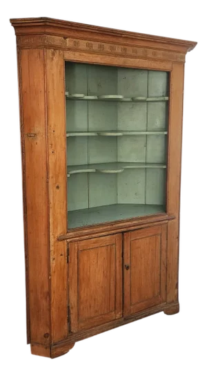 Antique Mid 19th Century Painted & Washed American Pine Primitive Corner Cabinet Cupboard, C1850