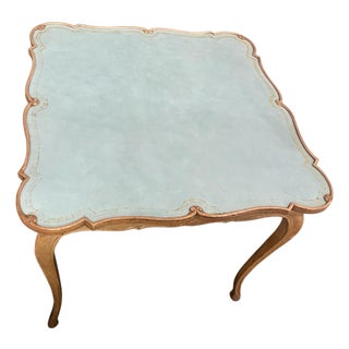 Early 20th Century One-of-a-Kind Custom Powder-Blue Leather French Louis XV Style Game Table For Sale