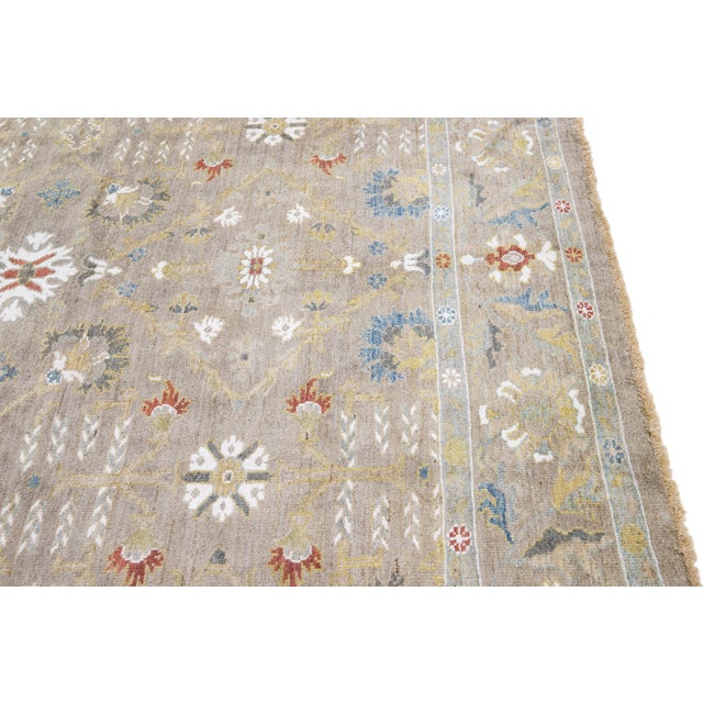 Contemporary Light Brown Contemporary Sultanabad Handmade Floral Design Wool Rug For Sale - Image 3 of 11