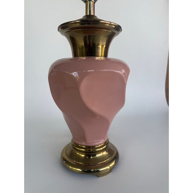 Ceramic Vintage 1980's Pink Ceramic Lamps With Brass Base. For Sale - Image 7 of 9