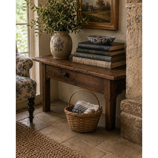 A beautifully woven early 20th century American splint oak basket with warm honeyed tones and a tightly constructed...