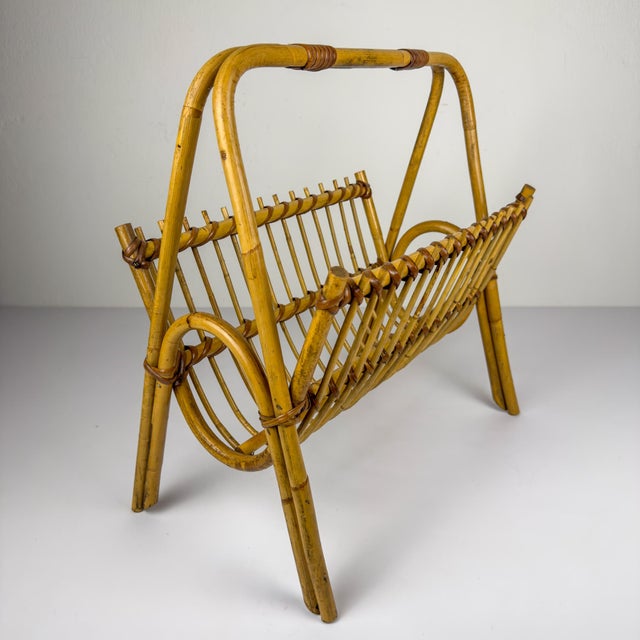 Vintage Bamboo and Vienna Straw Magazine Rack, Italy, 1960s For Sale - Image 14 of 17