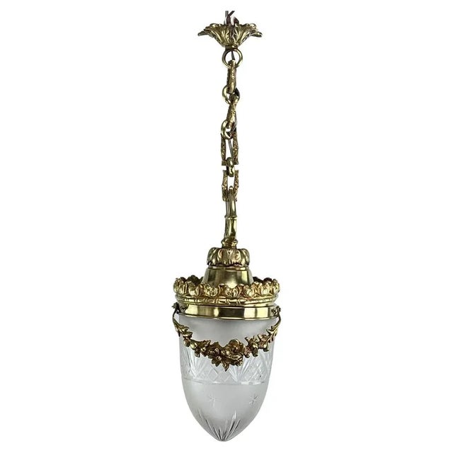 Gold Art Nouveau Bronze Hanging Lamp in Teardrop Shape, 1890s For Sale - Image 8 of 8