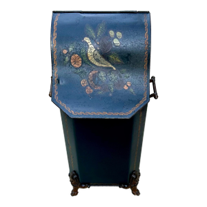 Antique, Fireplace Coal Scuttle and Bucket Insert, 1880’s—1920’s, Victorian/Edwardian Decor, Tole Painted, Brass Decorative Feet and Spiraled Handles