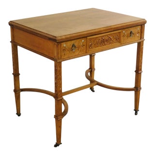 Newman & Co Antique Aesthetic Birdseye Maple Marquetry Inlaid One Drawer Vanity Table For Sale
