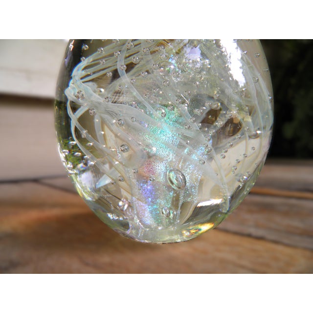 Transparent Vintage Signed Stunning Bullicante & Iridescent Art Glass Paperweight For Sale - Image 8 of 17