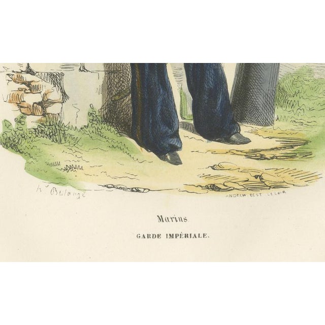 Napoleonic Marines, Garde Impériale, French Military Uniform Print, 1843 This finely hand-colored military print depicts a...