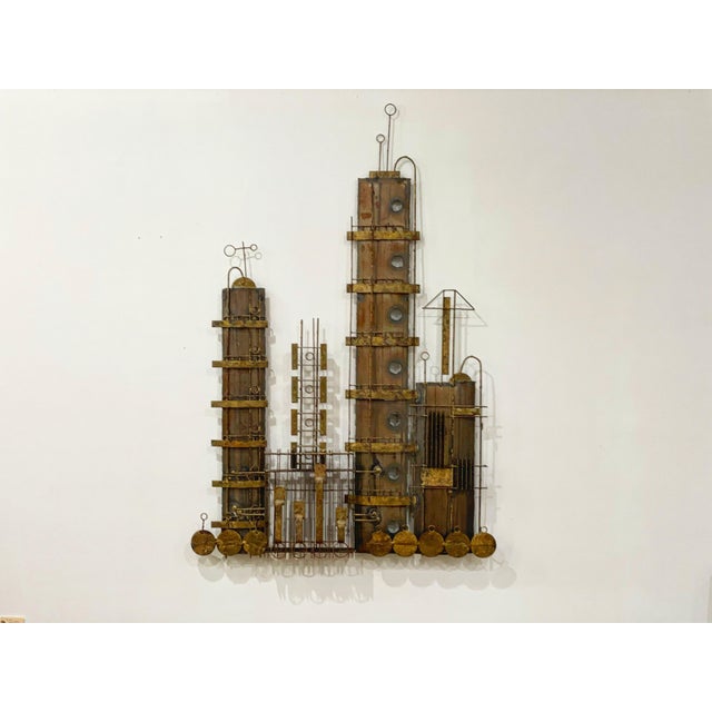 Metal Mid 20th century Peter Pepper Products Brutalist Steampunk Cityscape Metal Sculpture After C Jere For Sale - Image 7 of 7