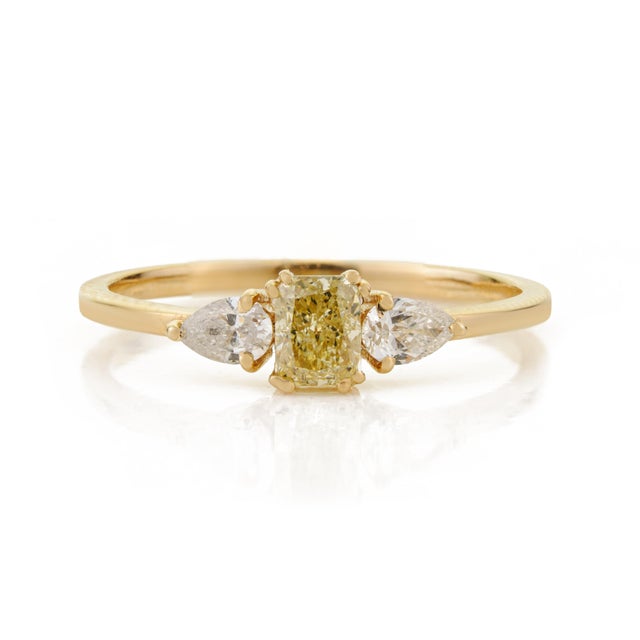 Not Yet Made - Made To Order VRJewels Fancy Yellow Diamond Three-Stone Engagement Ring in 14k Gold Size 5.5 For Sale - Image 5 of 18