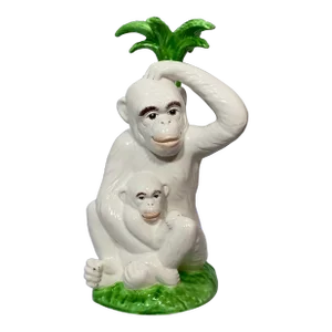 Vintage Majolica Monkey Pair With Palm Tree, Italy, 16” Tall