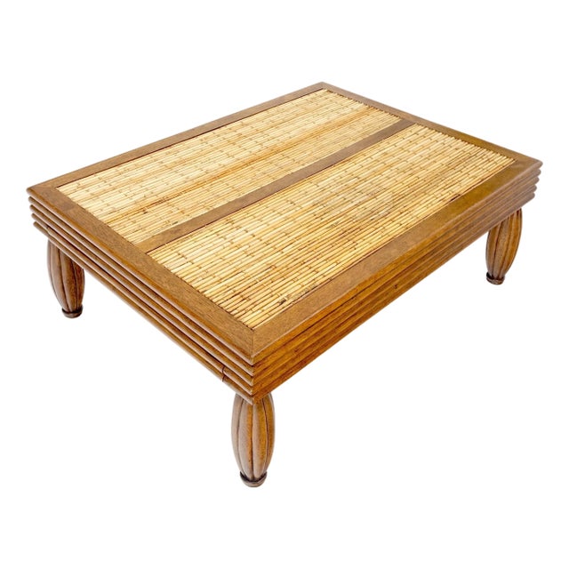 Heavy Solid Angelica Wood Rattan Pull Out Shelves Bowling Pins Shape Legs Mint For Sale