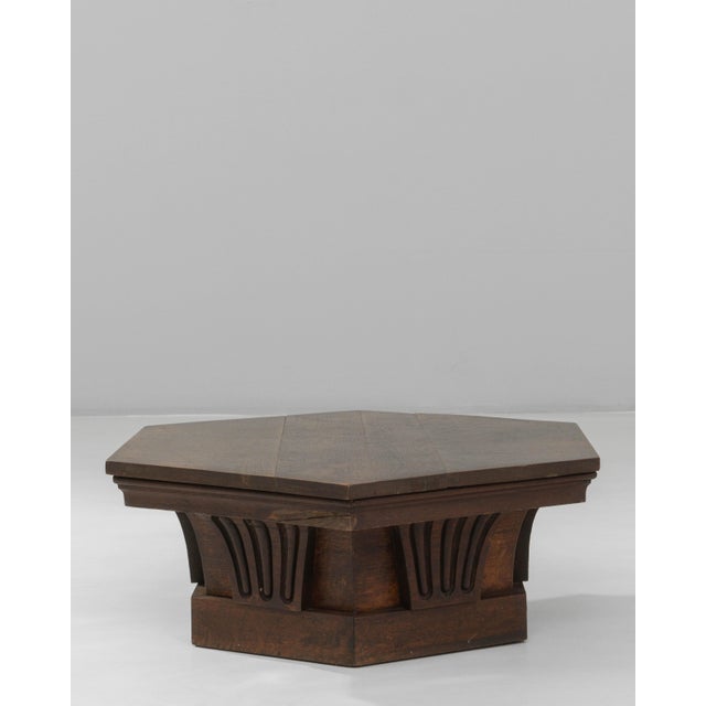1910s French Hexagonal Oak Coffee Table In Original Patina For Sale - Image 18 of 18