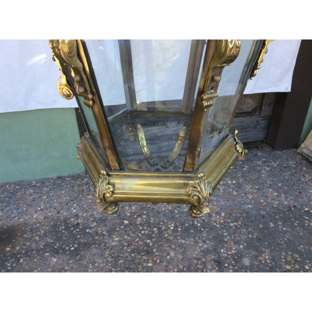 Metal Antique Brass English Hall Lantern For Sale - Image 7 of 10