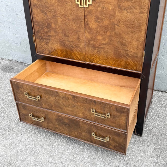 Wood Chinoiserie Burl Wood and Black Armoire by Century For Sale - Image 7 of 11