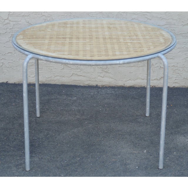 Soho Contract Group Teak and Galvanized Steel Round Patio Table + 4 Chairs Dining Set (B) For Sale - Image 4 of 13