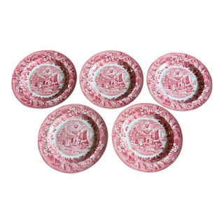 A Fine Set of 5 Vintage Wedgwood “Ferrara” Red Transferware Plates, 1960's For Sale