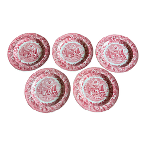 A Fine Set of 5 Vintage Wedgwood “Ferrara” Red Transferware Plates, 1960's