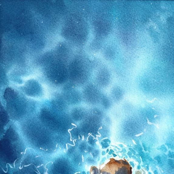 2020s Ocean View - Original Neutral Blue Coastal Landscape Watercolor Painting on Paper For Sale - Image 5 of 6