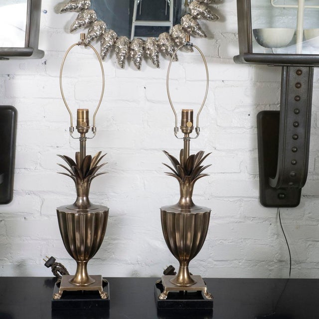 Brass Pair of brass pineapple table lamps by Frederick Cooper For Sale - Image 8 of 14