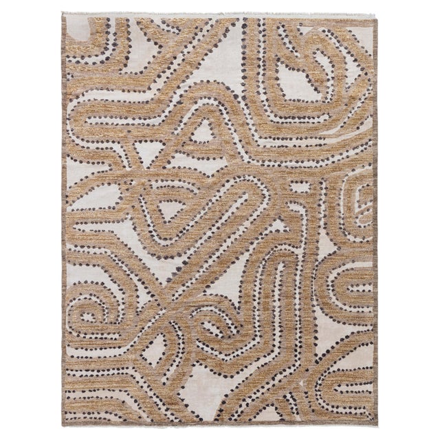 Abstract Contemporary Fluid Band Beige Carpet "Gildrift" by Doris Leslie Blau For Sale