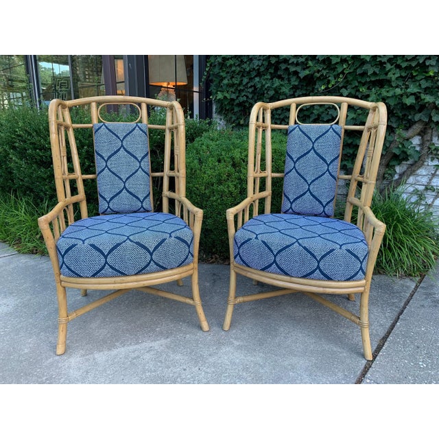 1960s Vintage Boho Chic Bamboo Wingback Armchairs - a Pair For Sale - Image 5 of 12