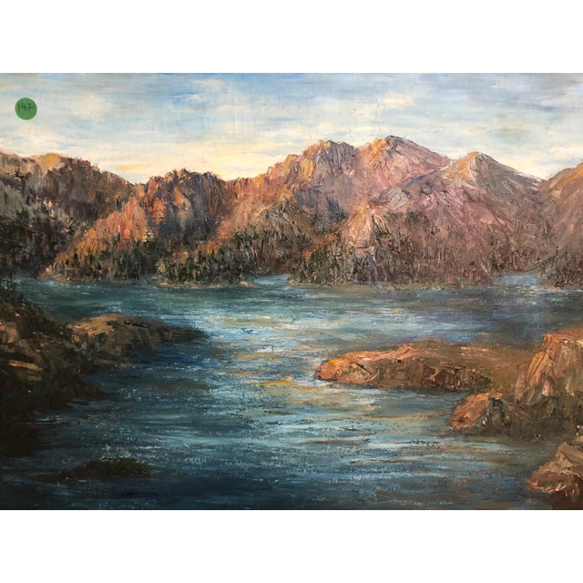 Impressionist Mid 20th Century River and Mountains – Original Oil on Canvas For Sale - Image 3 of 4