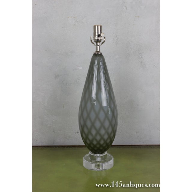 Pair of Italian Murano Glass Table Lamps With Diamond Pattern, 1950s For Sale - Image 4 of 8