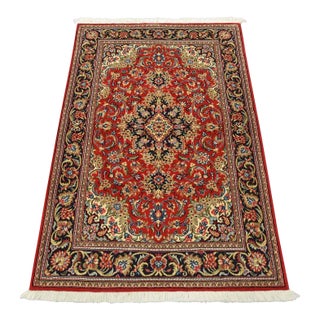 Fine Qom Rug 3’3” X 4’11” Red Wool Traditional Hand-Knotted Oriental Carpet For Sale