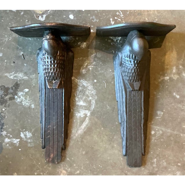 Vintage Boho Hand Carved Falcon Brackets - Set of 2 For Sale - Image 9 of 10