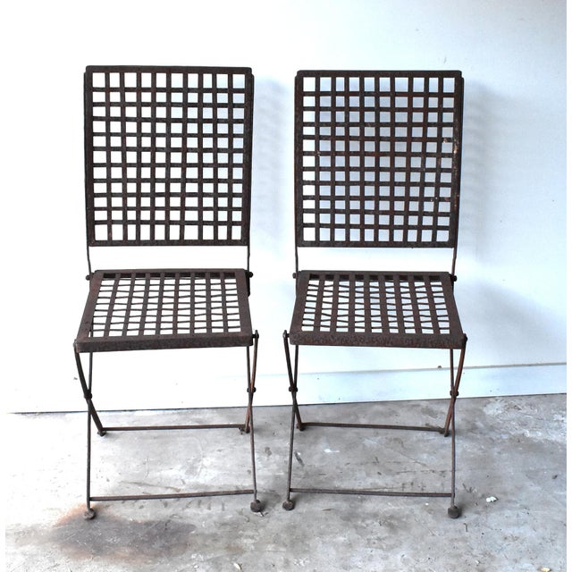 Vintage 1940s Wrought Iron Folding Garden Chairs A Pair Chairish
