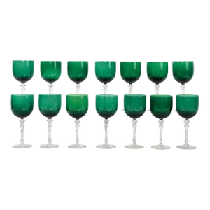 Holiday Green Crystal Tableware / Barware Service / 14 People