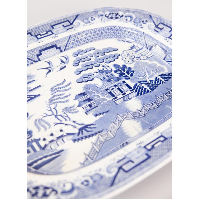 Ceramic Large 19th Century English Staffordshire Ironstone Blue Willow Platter For Sale - Image 7 of 10