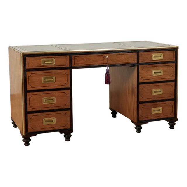 Vintage Campaign Style Leather Top Desk by Baker Collectors Edition For Sale