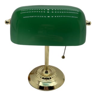 Vintage MCM Green Bankers Desk Lamp For Sale