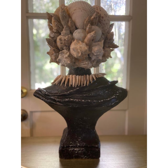 Hollywood Regency Shell Bust - Planter by Artist, Fancy, May River Neptune, Signed For Sale - Image 3 of 10