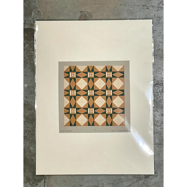 This exquisite Mid-Century Modern serigraph captures the complex geometry and timeless appeal of a vintage mosaic floor...