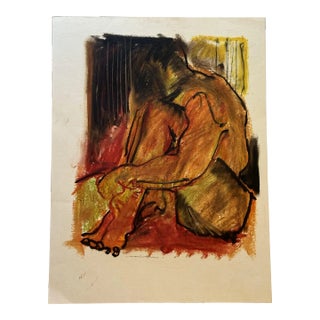 Late 20th Century Jack Meanwell Modern Seated Figural Nude, Oil Pastel For Sale