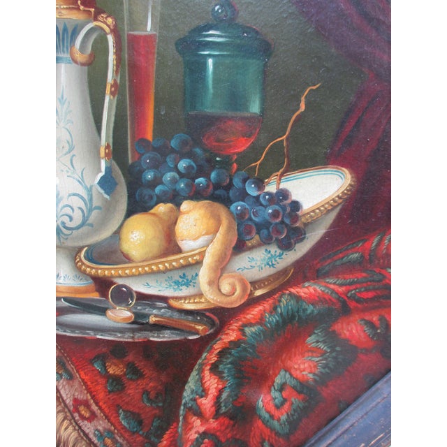 Antique Still-Life Oil on Octagon Canvas Unsigned Circa 1900 For Sale - Image 4 of 10