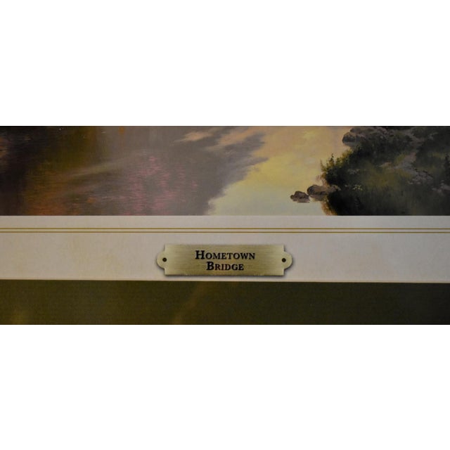 Printmaking Materials Vtg. Thomas Kinkade Hometown Bridge Framed Matted Art Lithograph Print For Sale - Image 7 of 17