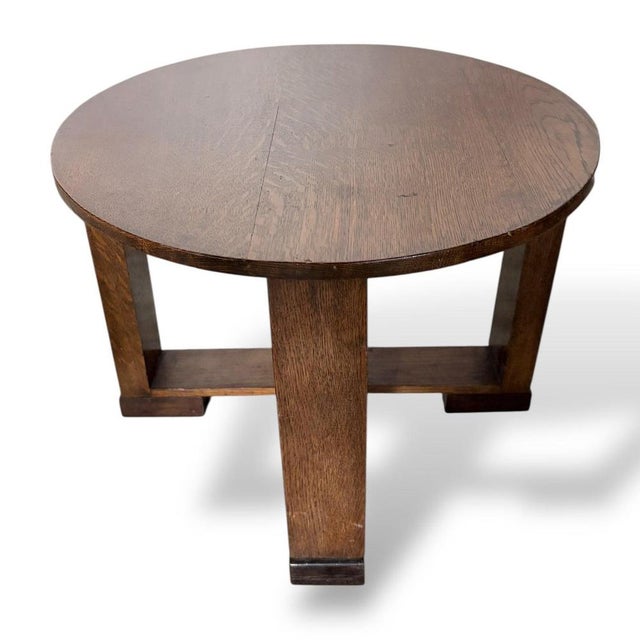 Rustic Arts & Crafts Oak Circular Low Table, 1890s For Sale - Image 3 of 9