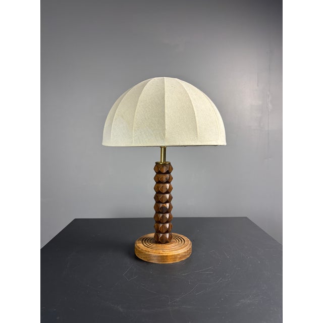 Mid-Century Modern French Brutalist Turned Wood Mushroom Table Lamp in the style of Charles Dudouyt, 1950s For Sale - Image 13 of 17