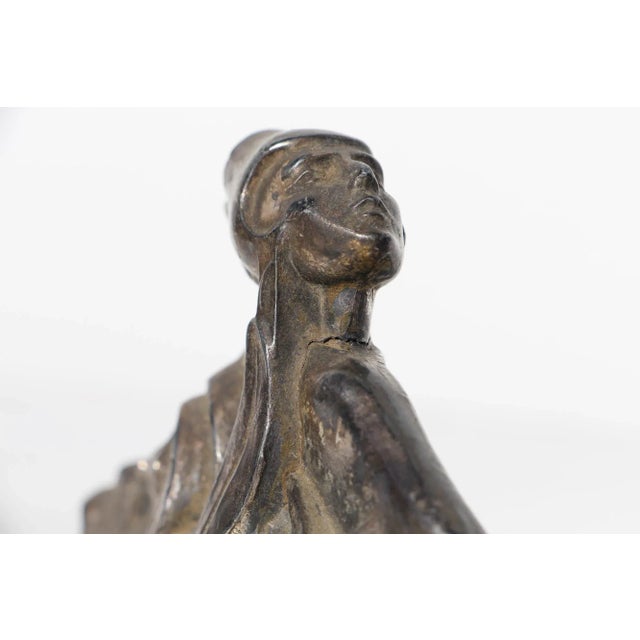 Silver 1920s English Art Deco Warrior Woman Pewter Automobile Mascot Hood Ornament For Sale - Image 8 of 13