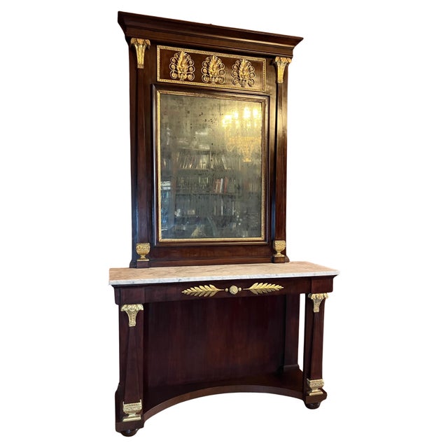 Italian Empire Mahogany and Parcel Gilt Console with Mirror and Carrara Marble Top For Sale - Image 18 of 18